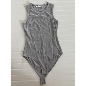Heatherly Womens Ribbed Sleeveless Bodysuit Gray Crew Neck Snap Closure Small